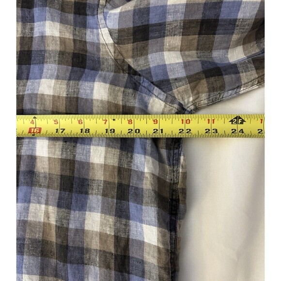 MASSIMO DUTTI 100% Linen Long Sleeve Button Up Shirt Men’s XL Blue Checkered - Picture 8 of 10